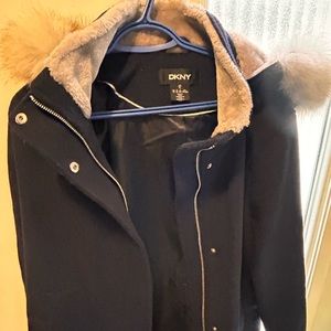 DKNY Coat Fur Hoody XL size